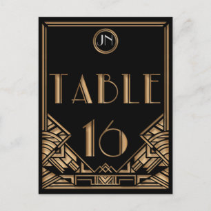 Postal Black Gold Art Deco Gatsby Style Número de tabla 1