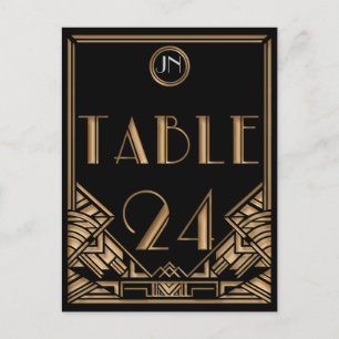 Postal Black Gold Art Deco Gatsby Style Número de tabla 2