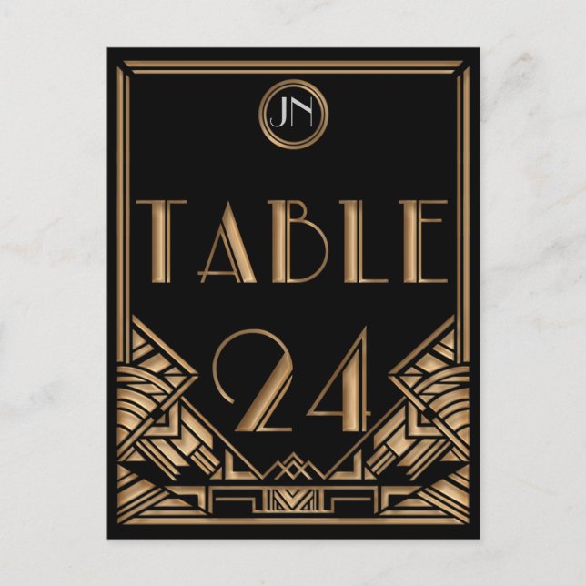Postal Black Gold Art Deco Gatsby Style Número de tabla 2 (Anverso)