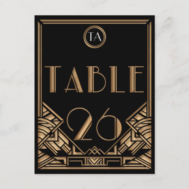 Postal Black Gold Art Deco Gatsby Style Número de tabla 2 (Anverso)