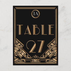 Postal Black Gold Art Deco Gatsby Style Número de tabla 2