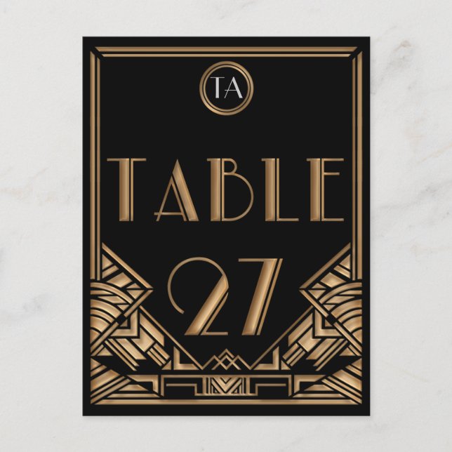 Postal Black Gold Art Deco Gatsby Style Número de tabla 2 (Anverso)