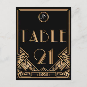 Postal Black Gold Art Deco Gatsby Style Número de tabla 2