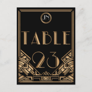 Postal Black Gold Art Deco Gatsby Style Número de tabla 2