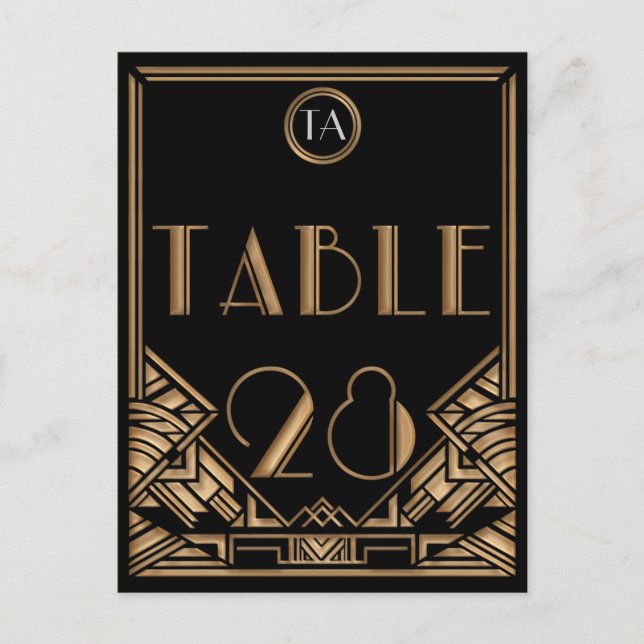 Postal Black Gold Art Deco Gatsby Style Número de tabla 2 (Anverso)