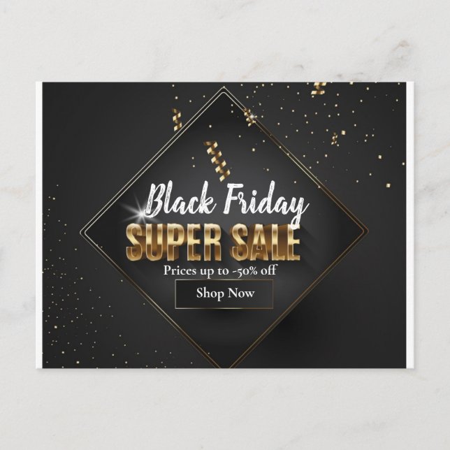 Postal Black & Gold Confetti Black Friday Super Sale (Anverso)