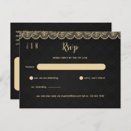 Postal Black Gold Lace Wedding RSVP Para Coincidir Con In