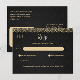 Postal Black Gold Lace Wedding RSVP Para Coincidir Con In