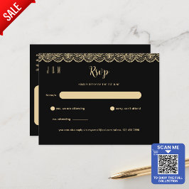 Postal Black Gold Lace Wedding RSVP Para Coincidir Con In