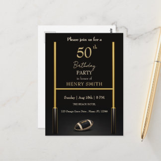 Postal Black & Gold Men's Birthday Invitation