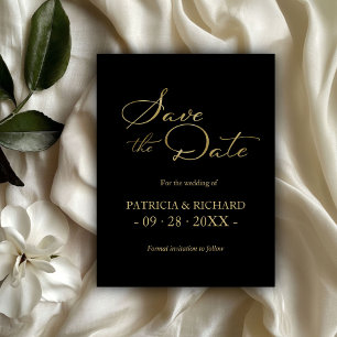 Postal Black Gold QR Code Wedding Guardar la fecha
