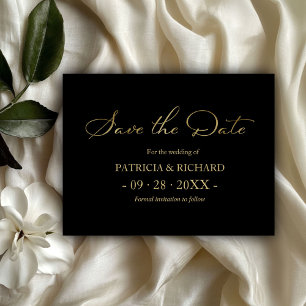 Postal Black Gold QR Code Wedding Guardar la fecha