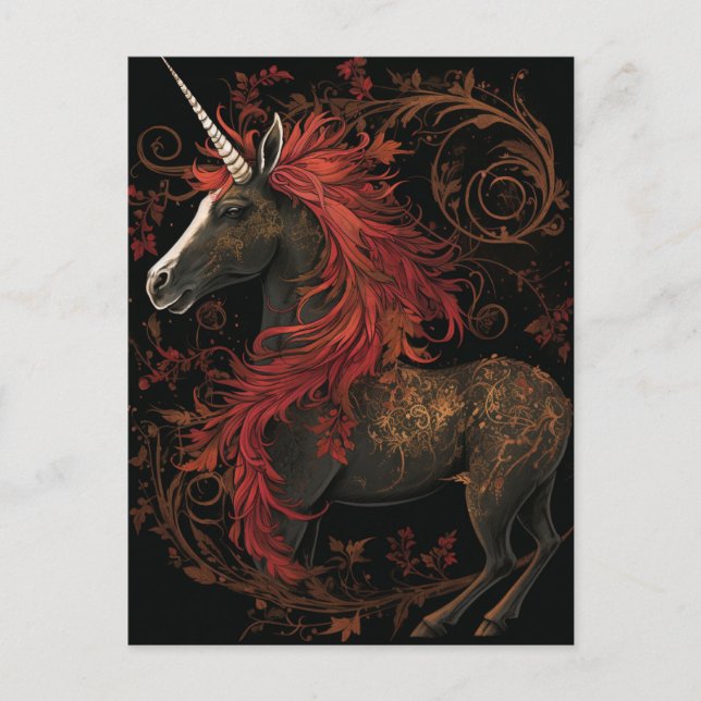 Postal Black Gold Red Unicorn (Anverso)