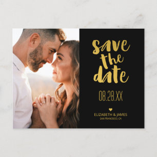 Postal Black Gold Rustic Modern Salva la foto de la fecha