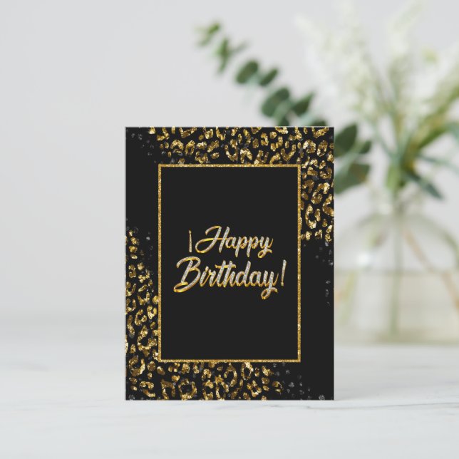Postal Black Gold y Jewel Leopard (Anverso de pie)