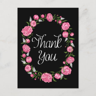 Postal Black Gracias Peony Floral Wreath