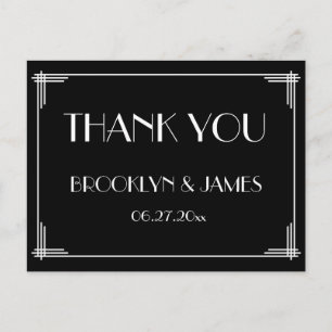 Postal Black Great Gatsby Art Deco Boda Gracias