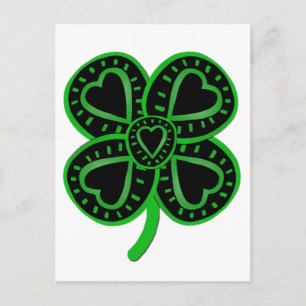 Postal Black Green Clover Heart St Patrick's Day Postcard