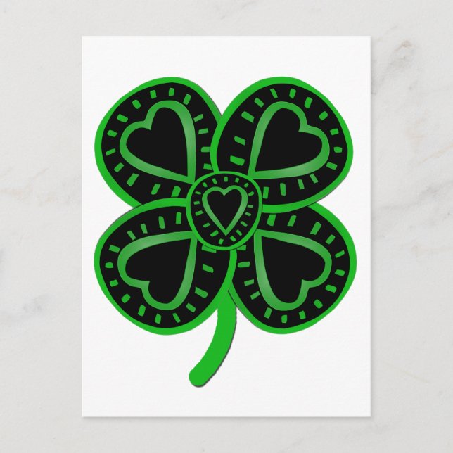 Postal Black Green Clover Heart St Patrick's Day Postcard (Anverso)