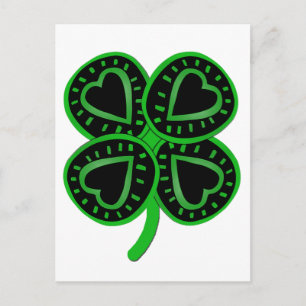 Postal Black Green Clover Heart St Patty's Day Postcard