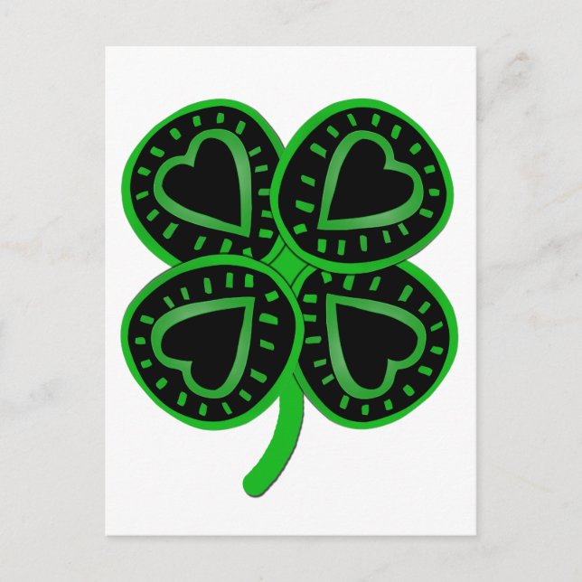 Postal Black Green Clover Heart St Patty's Day Postcard (Anverso)