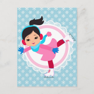 Postal Black Hair Ice Skater - Winter Sports Skating