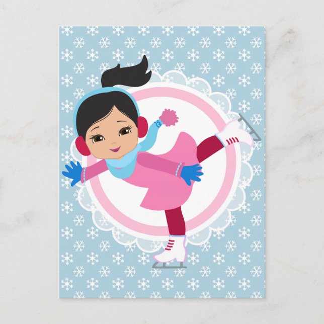 Postal Black Hair Ice Skater - Winter Sports Skating (Anverso)
