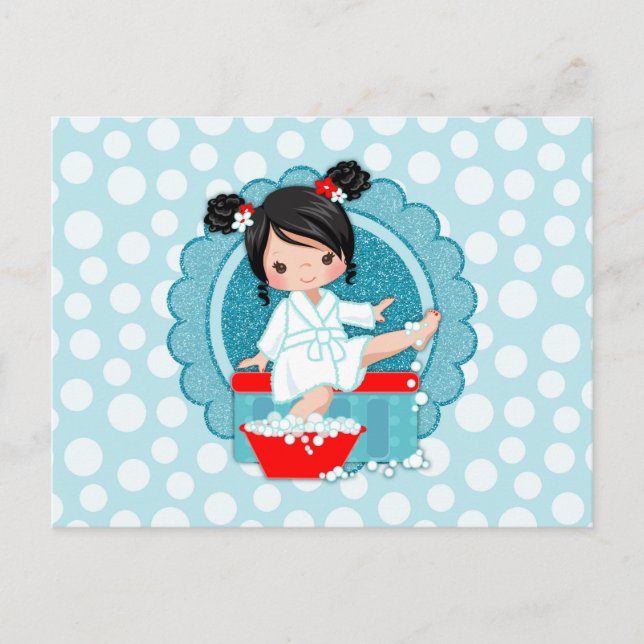 Postal Black Hair Spa Chica Burbujas Turquoise Red White (Anverso)