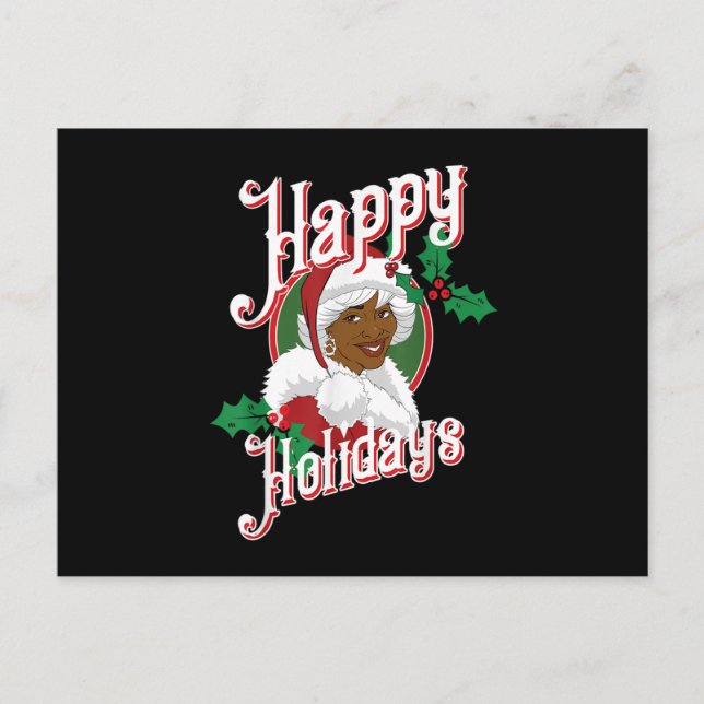 Postal Black Happy Holidays African American Santa Mrs Cl (Anverso)