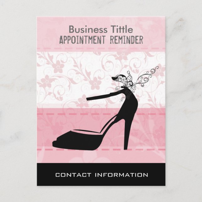 Postal Black High Heels Stiletto Shoes on Pink Floral (Anverso)