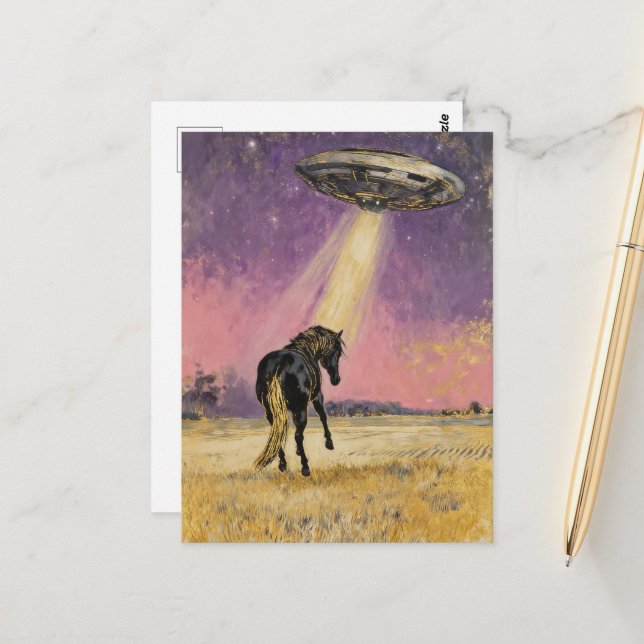 Postal Black Horse and UFO (Anverso/Reverso In Situ)