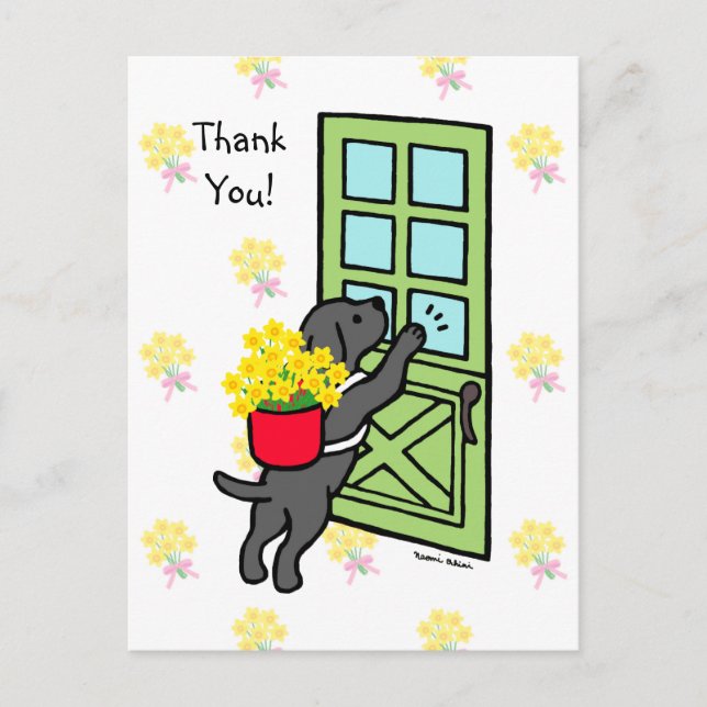Postal Black Lab con Daffodils (Anverso)