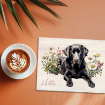 Black Lab in Wildflowers Hello Personalized