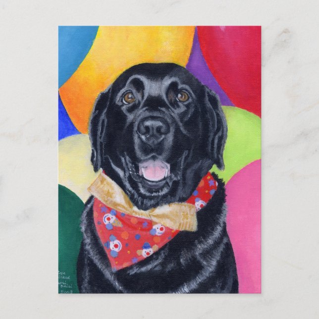 Postal Black Labrador Happy Birthay Painting (Anverso)
