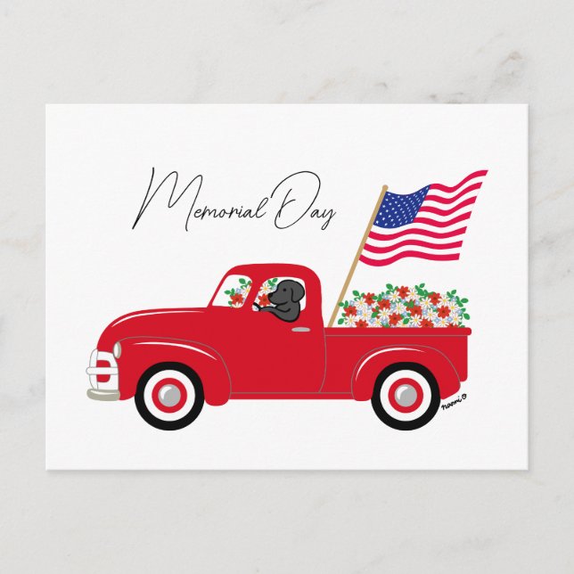 Postal Black Labrador Red Truck Memorial Day (Anverso)