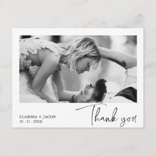 Postal Black Modern Script Gracias Postcard Boda