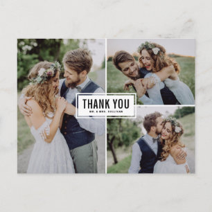 Postal Black Modern Tres Collages de fotos Boda Gracias