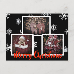 Postal Black Navidad Foto Personalizada Copo de Nieve