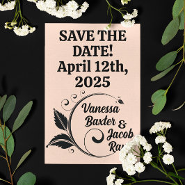 Postal Black on Peach Vintage Flourish Save-the-Date