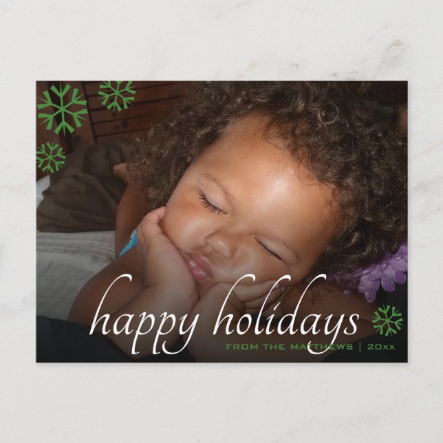 Postal Black Overlay Green Happy Holidays Your Photo (Anverso)
