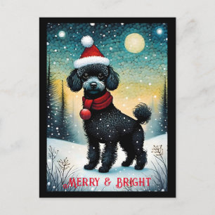 Postal Black Poodle Snowley Meadow Santa Puppy Holiday