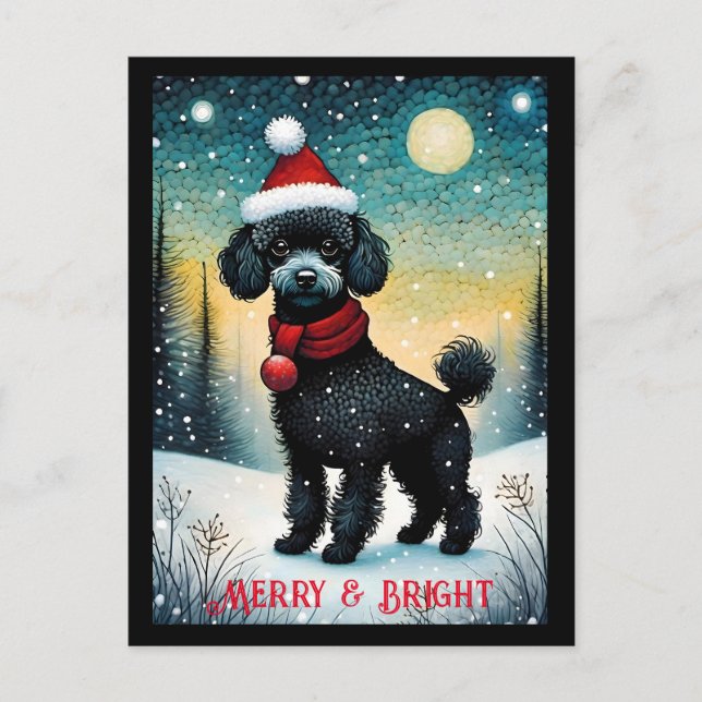 Postal Black Poodle Snowley Meadow Santa Puppy Holiday (Anverso)