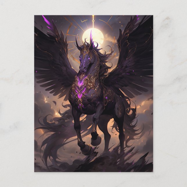 Postal Black Purple Unicorn Fantasy Art (Anverso)