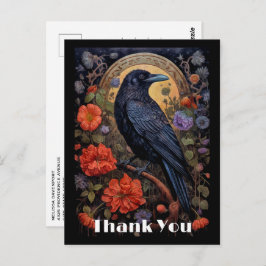 Postal Black Raven con flores Diseño gótico gracias