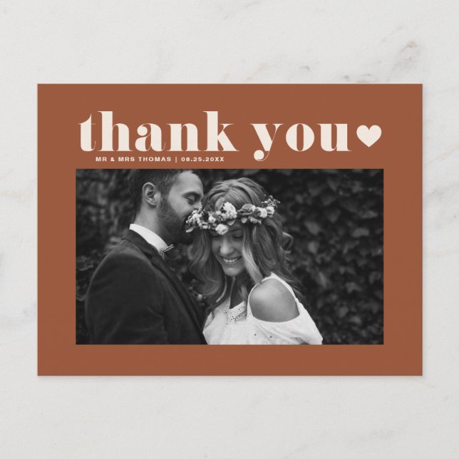 Postal Black Retro negrita Typography Boda Gracias (Anverso)
