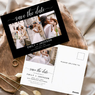Postal Black Save the Date 4 Photo Modern