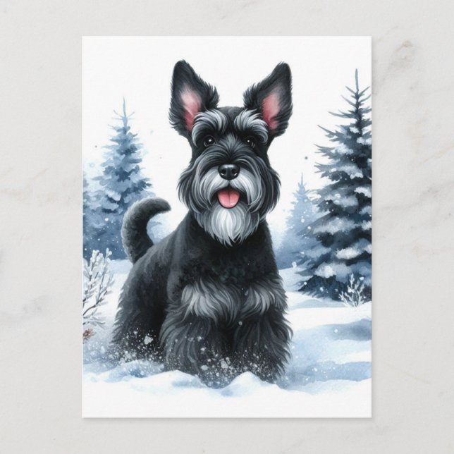 Postal Black Schnauzer Winter Watercolor Art (Anverso)