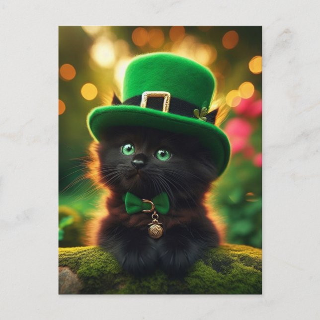 Postal Black St. Patrick's Day Kitten (Anverso)