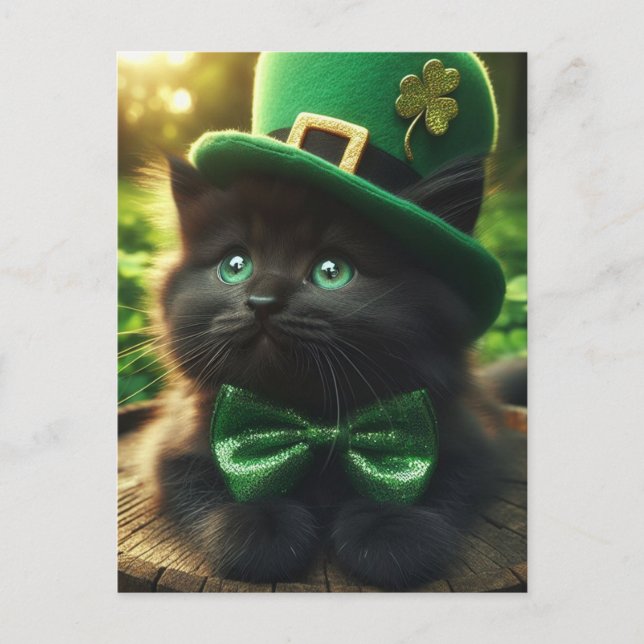 Postal Black St. Patrick's Day Kitten (Anverso)