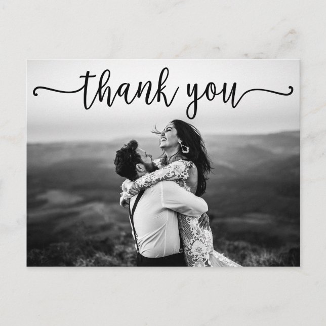 Postal Black Swash Script Foto Agradecimiento Boda (Anverso)